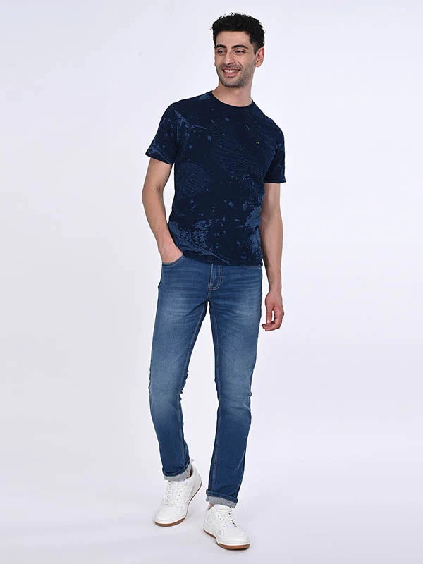 Indian Terrain Men's Half Sleeve Regular Fit Dark Blue Round Neck T-Shirt